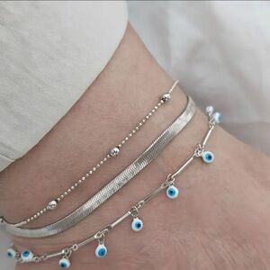 Silver and Blue Evil Eye Bracelet Set